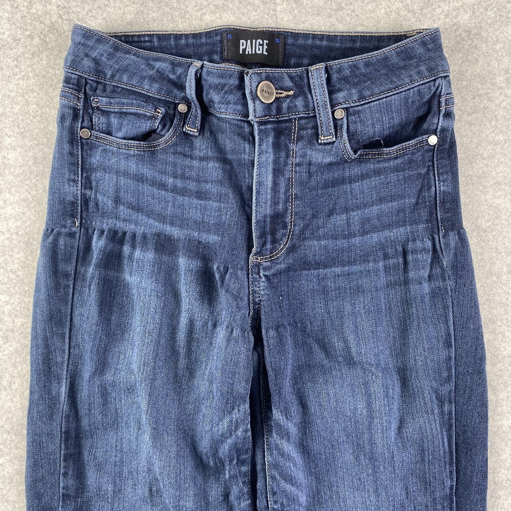 Paige Jeans Womens 24 (23x30) Dark Blue Wash High Rise Bell Canyon Flare HOLE